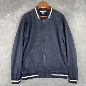 Hawker Rye Jacket Mens Large Tall Navy Blue Bomber Varsity Striped Casual Cotton